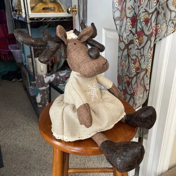 Decorative Plush Moose Weighted Door Stopper - Picture 2 of 5